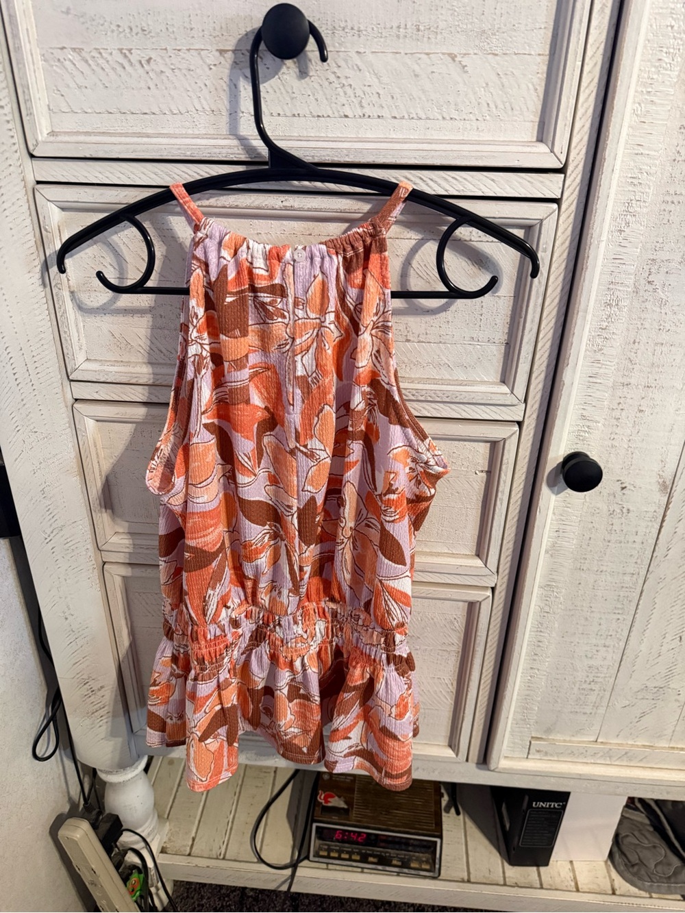Nine West Orange and White Floral Halter Peplum Camisole